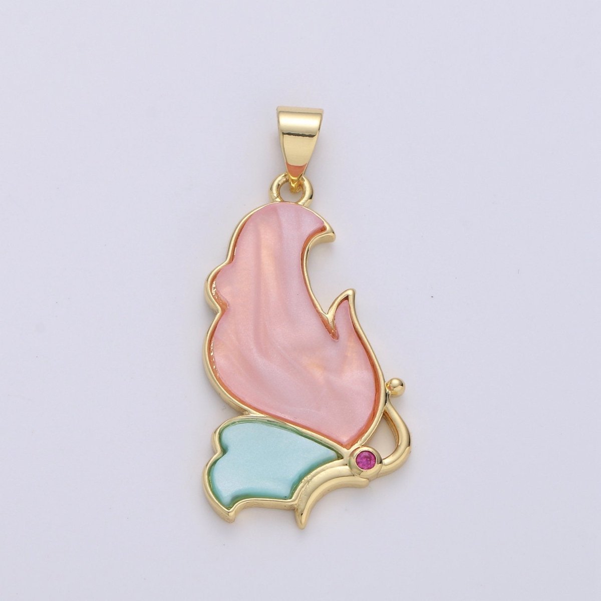 Gold Butterfly Charm Pink Teal Pearl Mariposa Charm Pendant for Necklace Component Real Gold Plated Tarnish Free I-855 - DLUXCA