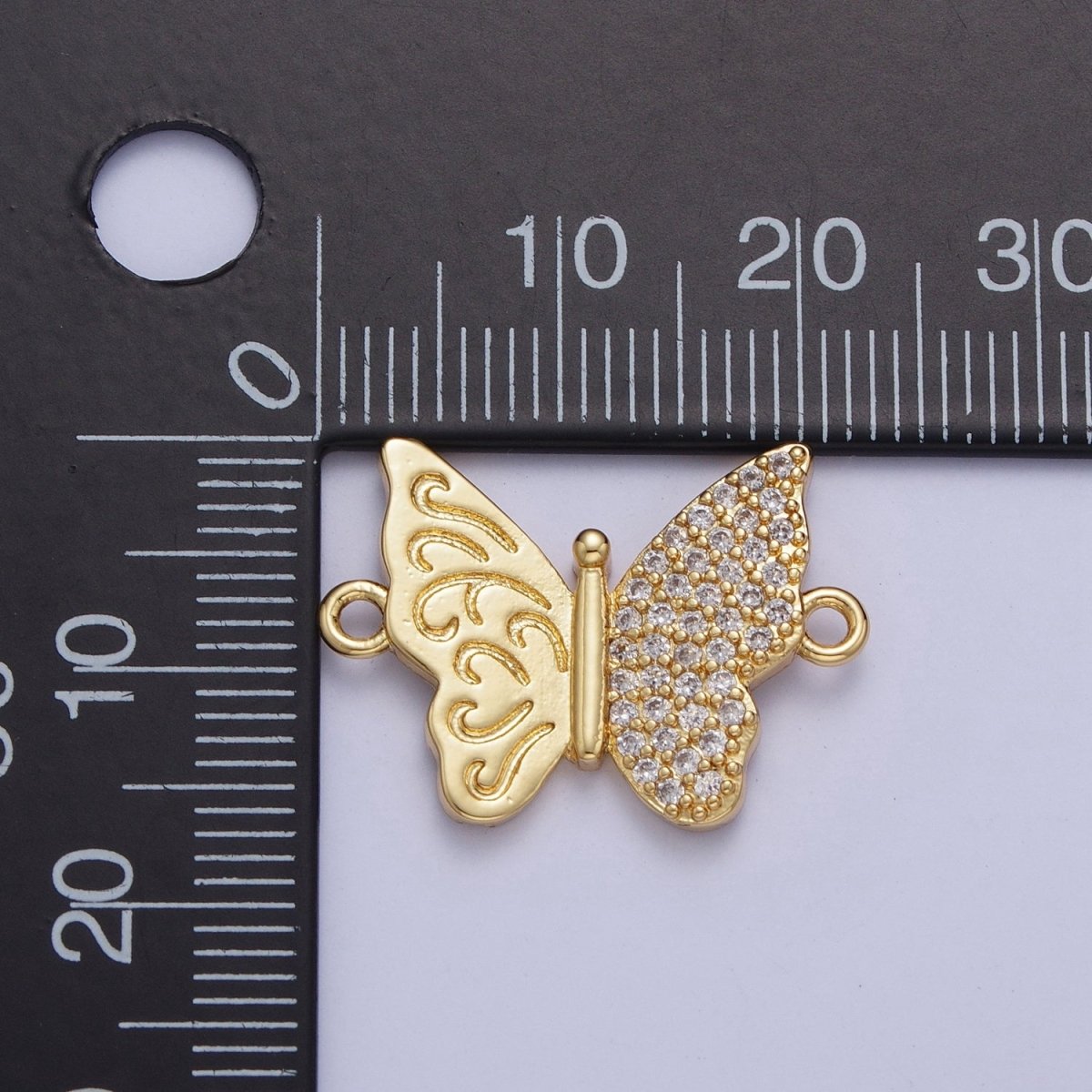 Gold Butterfly Connector Charm, Half Engraving Half Micro Pave Cubic Zirconia Bracelet Necklace Connector For Jewelry Making F-059 - DLUXCA