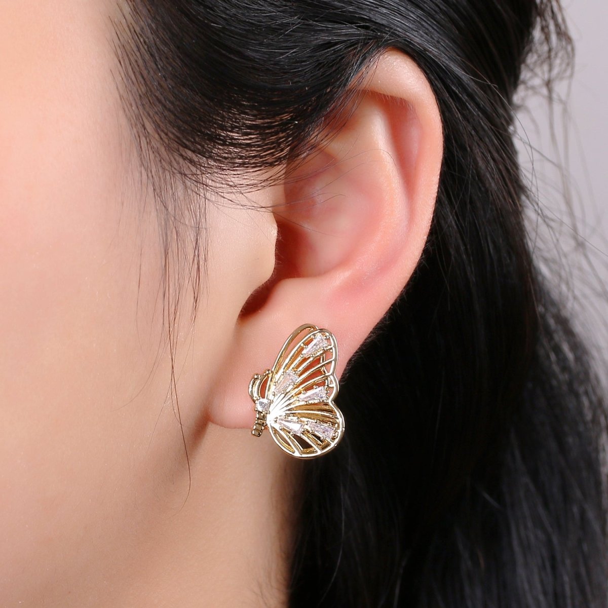 Gold Butterfly Earrings • butterfly stud earrings • Bold earrings • Statement earrings • Big stud earrings • gold stud earrings Q-349 - DLUXCA