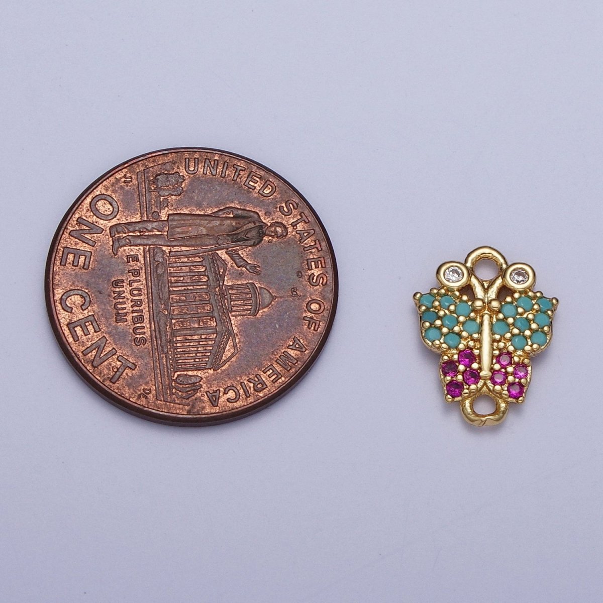 Gold Butterfly Insect Link Connector, Fuchsia & Teal Micro Pave Cubic Zirconia Mariposa Connector For DIY Jewelry Making G-529 - DLUXCA