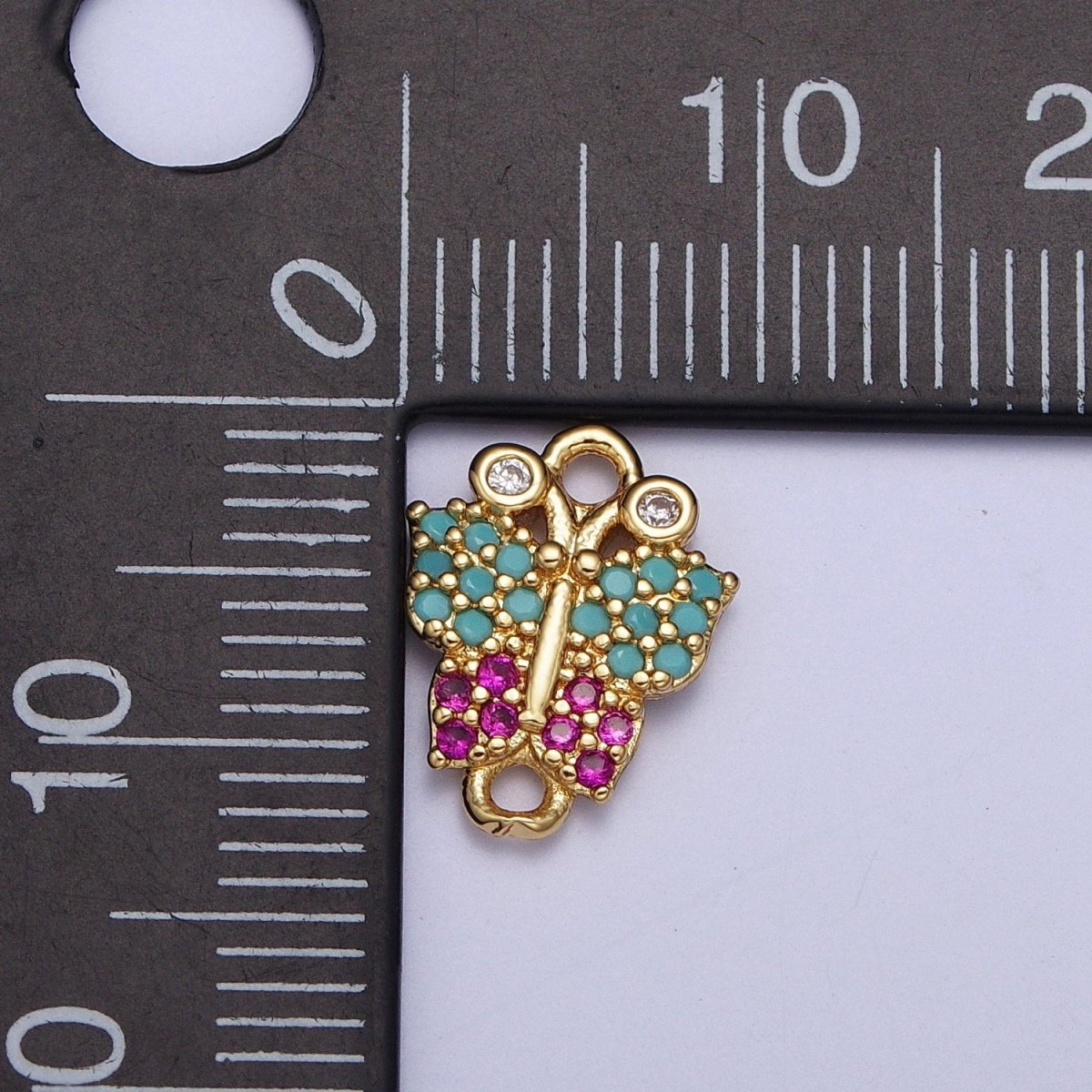 Gold Butterfly Insect Link Connector, Fuchsia & Teal Micro Pave Cubic Zirconia Mariposa Connector For DIY Jewelry Making G-529 - DLUXCA
