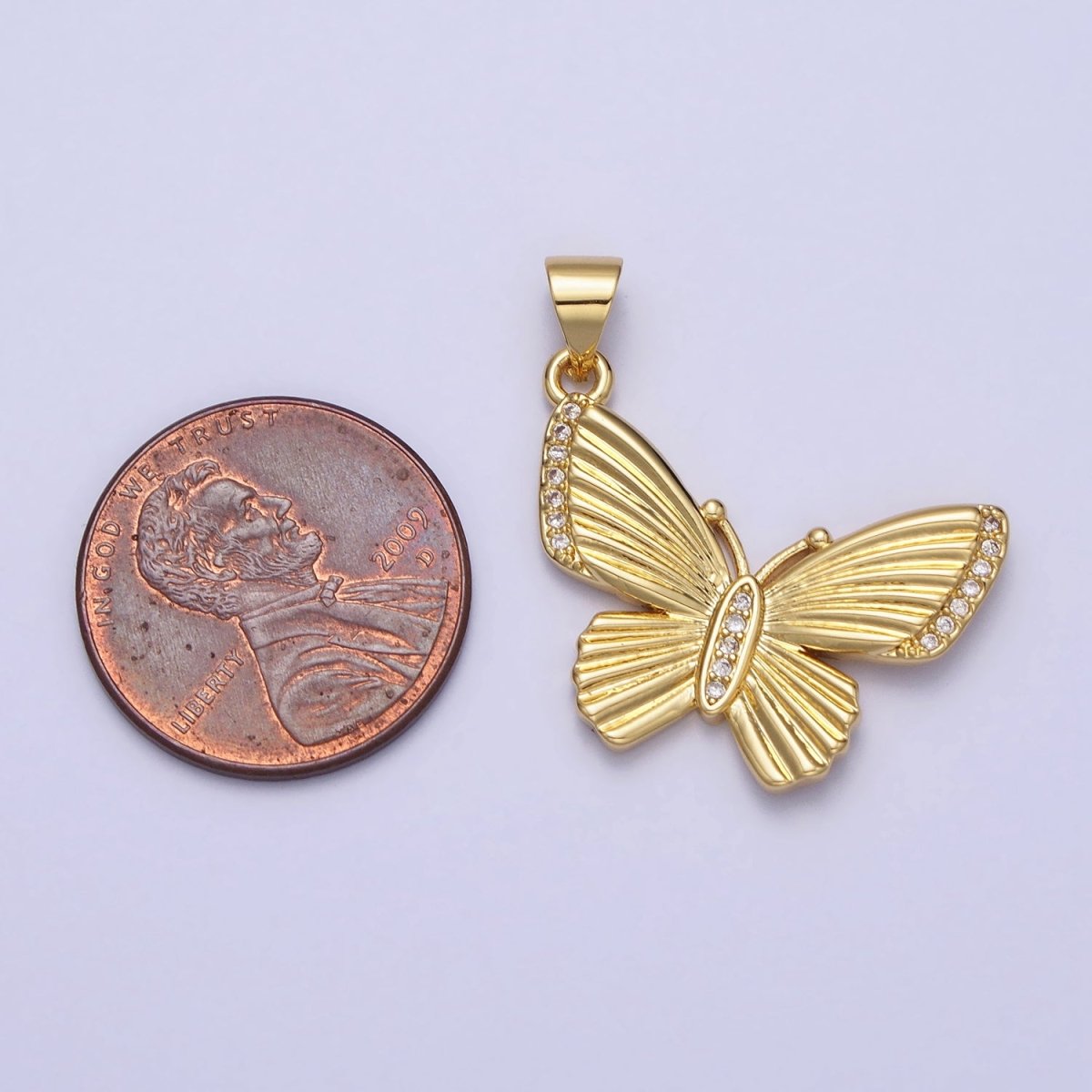 Gold Butterfly Mariposa Textured Sunburst Clear Micro Paved CZ Pendant | AA156 - DLUXCA