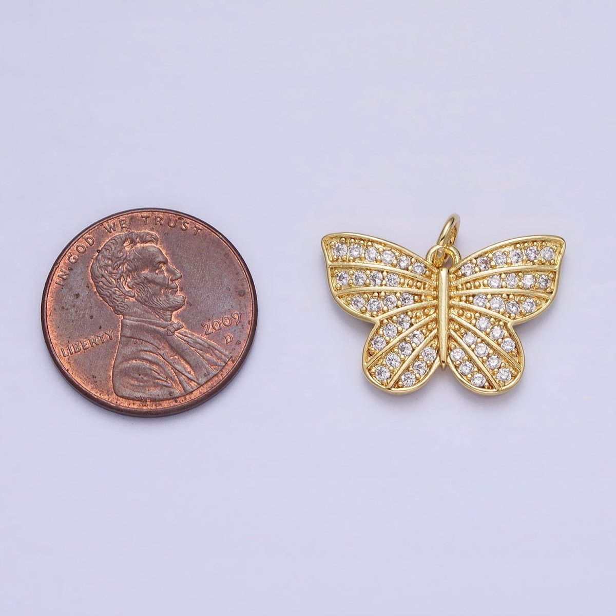 Gold Butterfly Monarch Clear Micro Paved CZ Lined Insect Charm | AC357 - DLUXCA