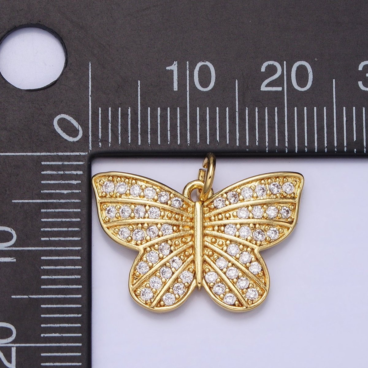 Gold Butterfly Monarch Clear Micro Paved CZ Lined Insect Charm | AC357 - DLUXCA