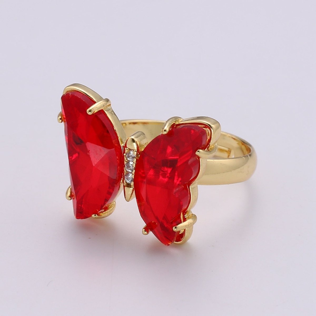 Gold Butterfly Ring Adjustable Ring Colorful Red Pink Purple Green Blue butterfly rings for Valentine Gift Jewelry R-163~R-172 - DLUXCA