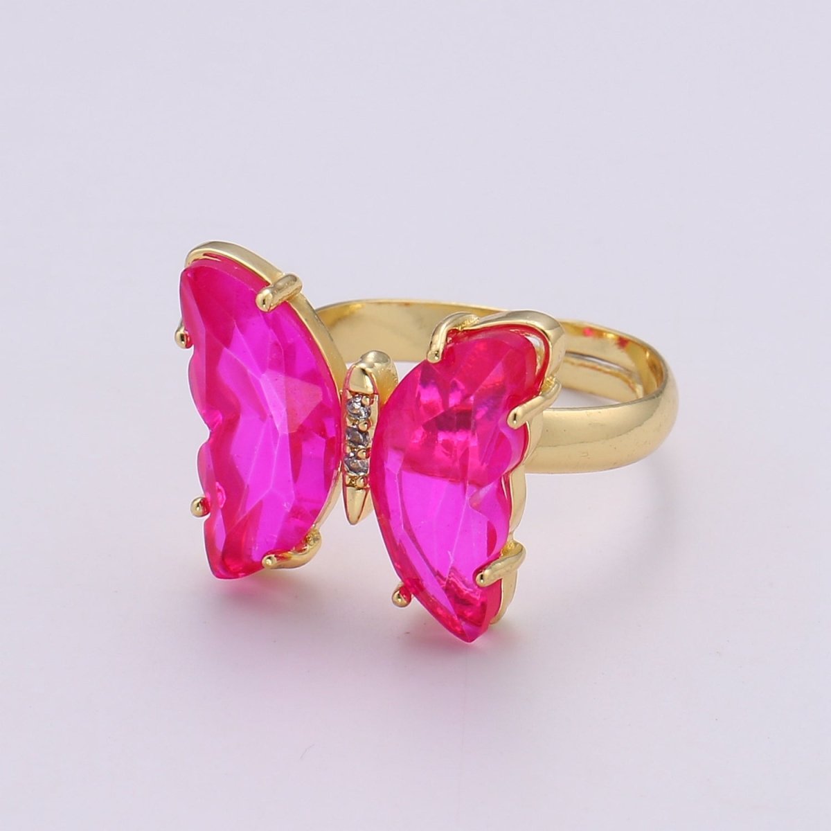 Gold Butterfly Ring Adjustable Ring Colorful Red Pink Purple Green Blue butterfly rings for Valentine Gift Jewelry R-163~R-172 - DLUXCA