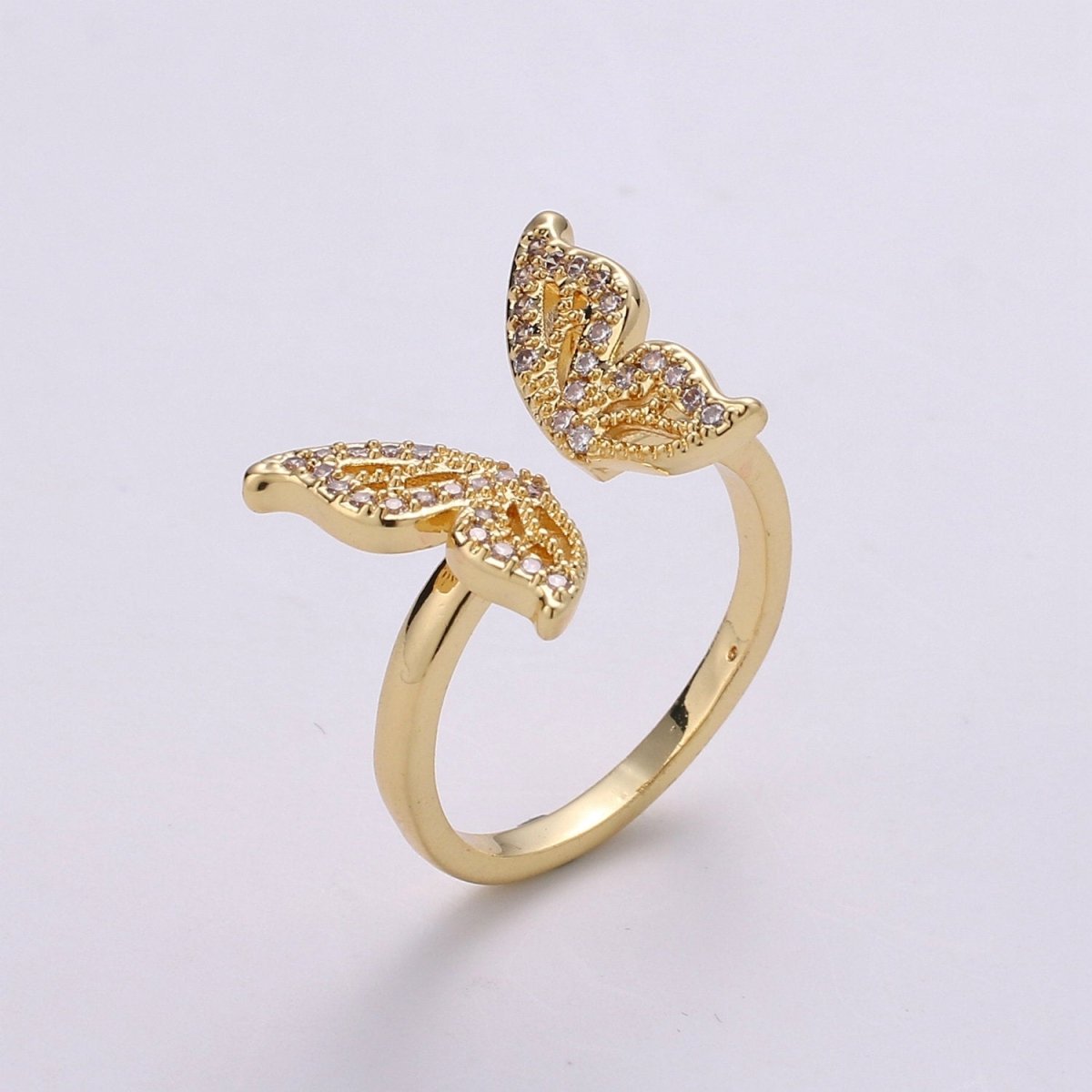 Gold Butterfly Ring Dainty Monarch Ring, Adjustable Ring, Minimalist Cz Ring, Micro Pave Ring, Gold Open Ring, Dainty Jewelry R044 - DLUXCA