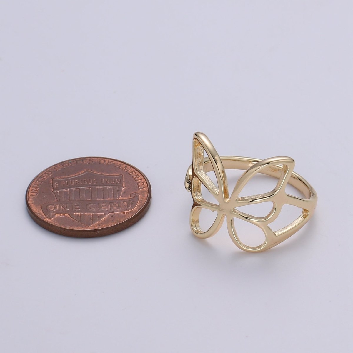 Gold Butterfly Ring, Mariposa Ring, Monarch Ring, Bold Gold Open Adjustable Knot Ring, Animal Gold Minimalist Ring O-314 - DLUXCA