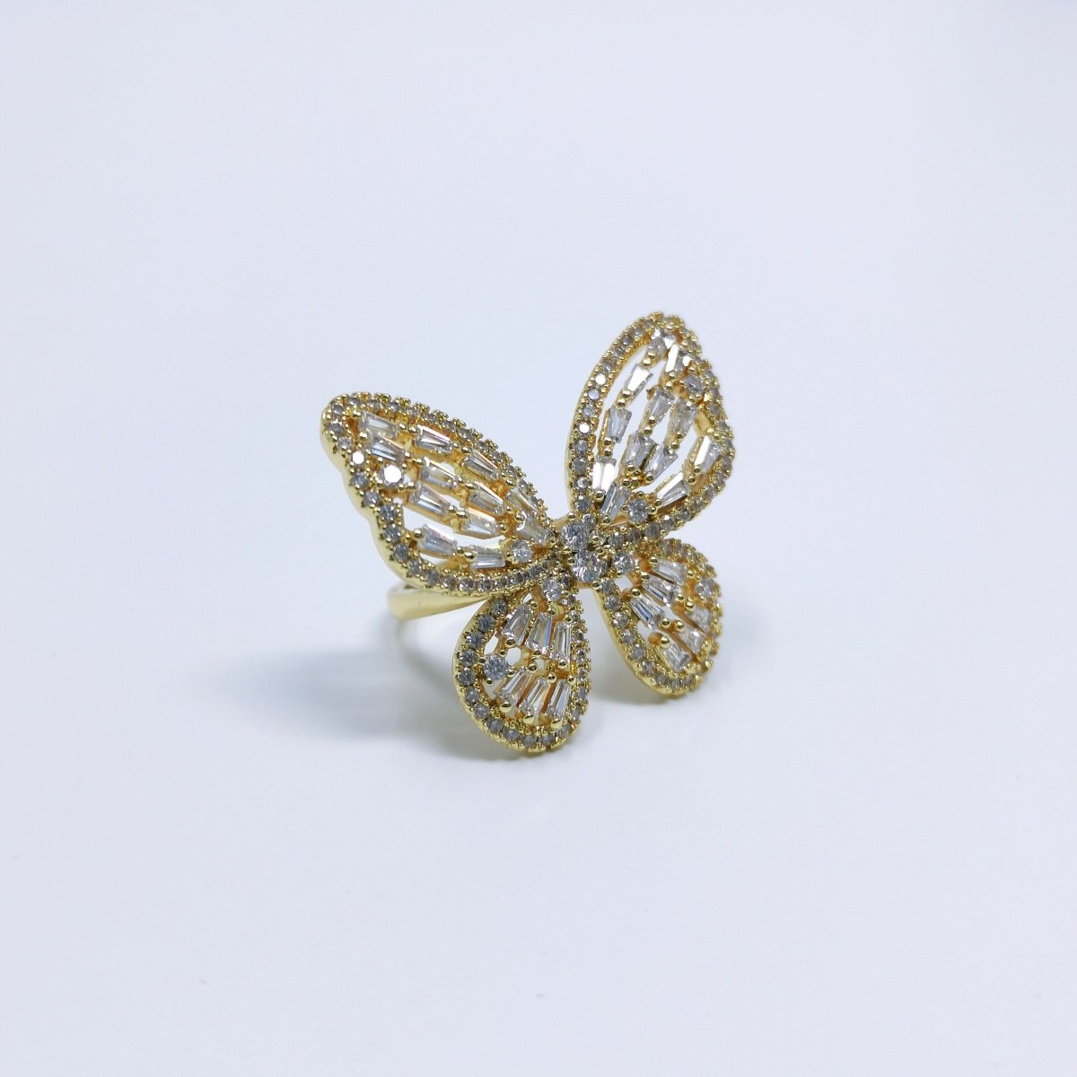 Gold butterfly ring, Open Adjustable butterfly ring, statement Jewelry with Cubic Zirconia Ring Mariposa Jewelry Inspired R-229 - DLUXCA