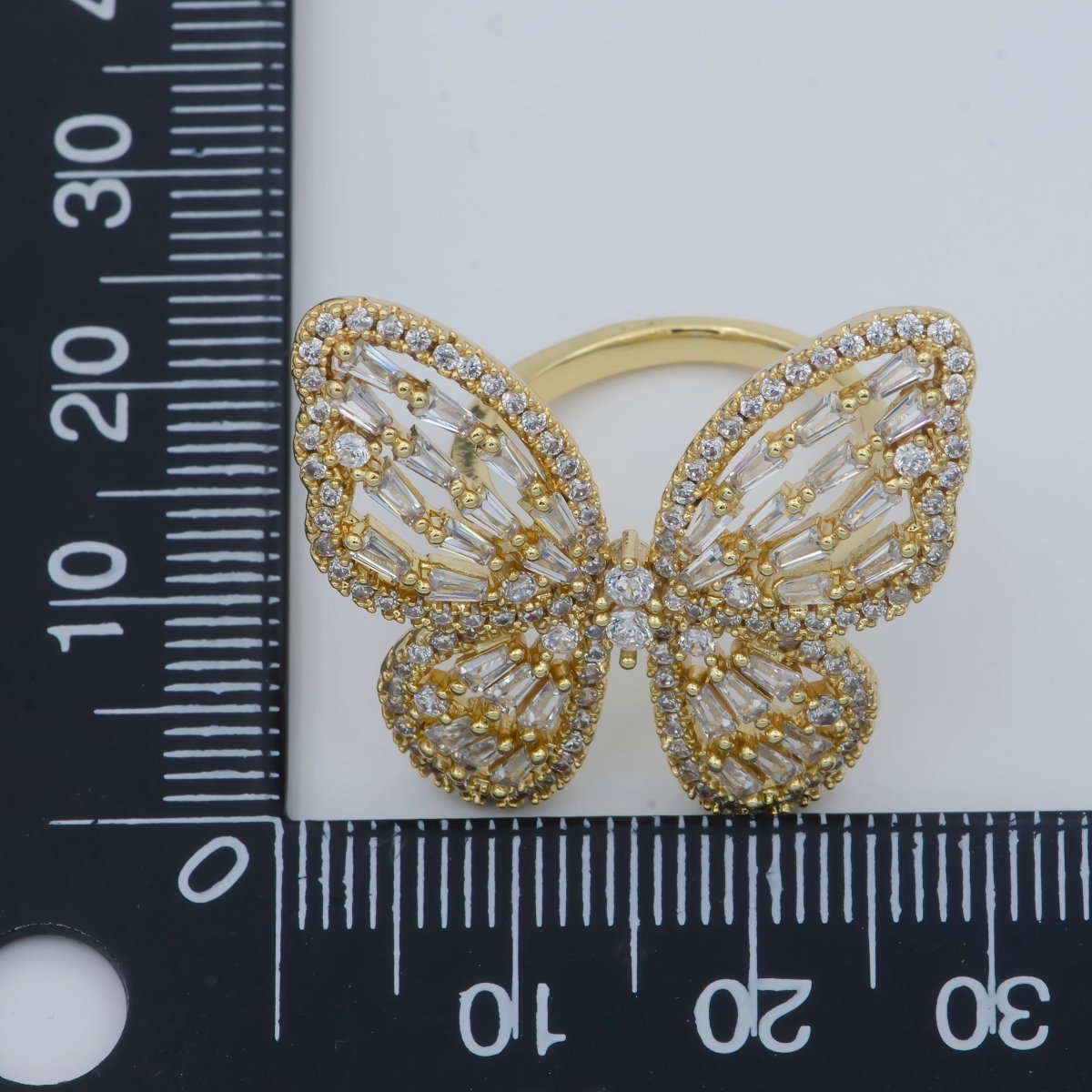 Gold butterfly ring, Open Adjustable butterfly ring, statement Jewelry with Cubic Zirconia Ring Mariposa Jewelry Inspired R-229 - DLUXCA