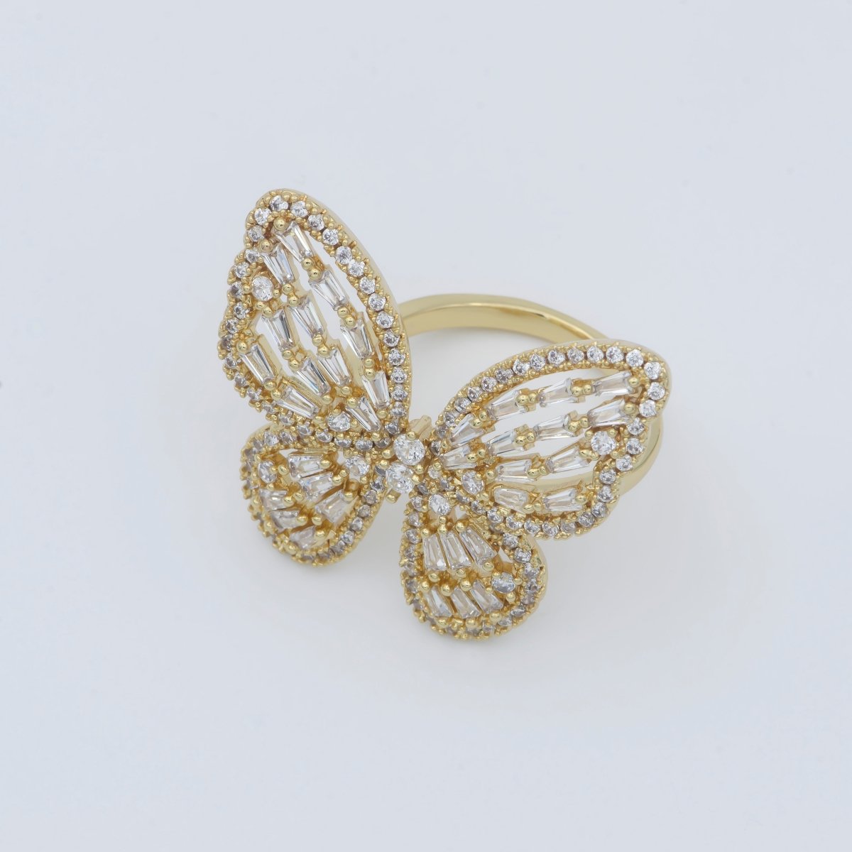 Gold butterfly ring, Open Adjustable butterfly ring, statement Jewelry with Cubic Zirconia Ring Mariposa Jewelry Inspired R-229 - DLUXCA