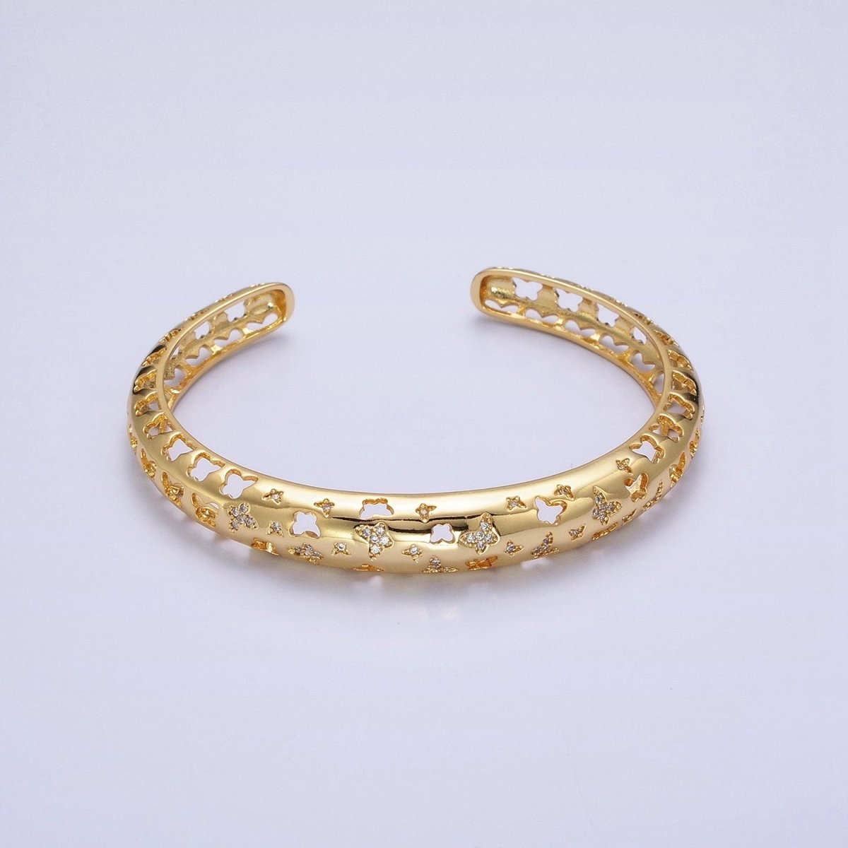 Gold Butterfly Wrist Cuff Bangle Bracelet CZ Mariposa Bracelet for Stackable Jewelry | WA-1685 WA-1686 Clearance Pricing - DLUXCA