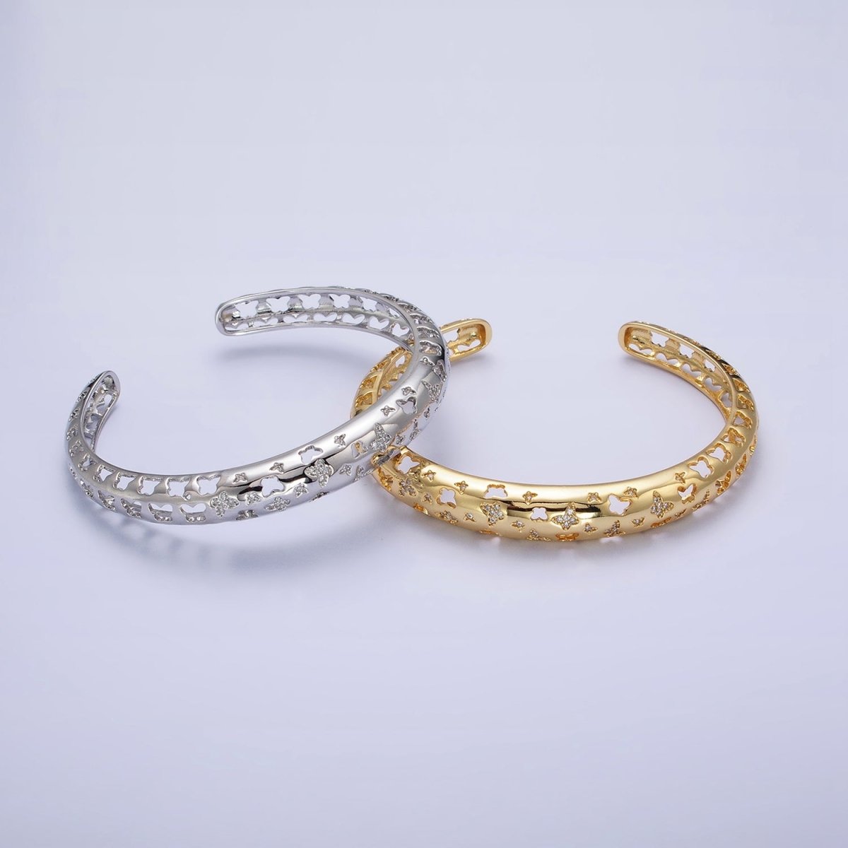 Gold Butterfly Wrist Cuff Bangle Bracelet CZ Mariposa Bracelet for Stackable Jewelry | WA-1685 WA-1686 Clearance Pricing - DLUXCA