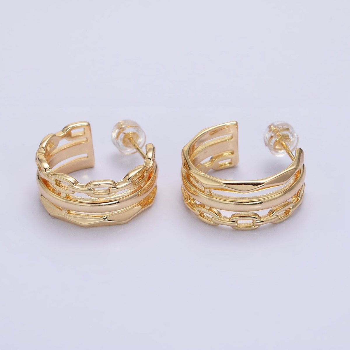 Gold Cable Link Hoop Earring Silver Triple Layer Hoop in Silver AB608 AB609 - DLUXCA