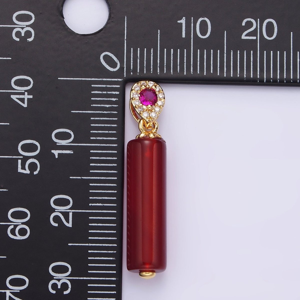 Gold Carnelian Tube Stone Charm Pendant with Pink CZ Stone For Jewelry Making Supplies N-1291 - DLUXCA