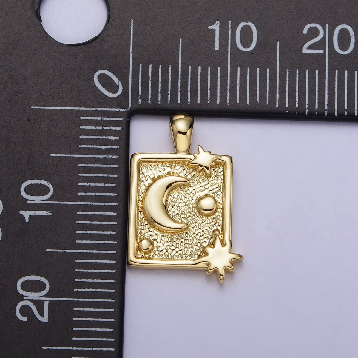 Gold Celestial Crescent Moon Stars Square Gold Pendant | AA090 - DLUXCA