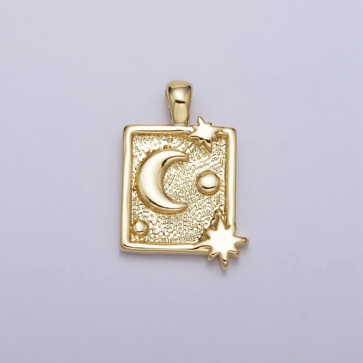Gold Celestial Crescent Moon Stars Square Gold Pendant | AA090 - DLUXCA