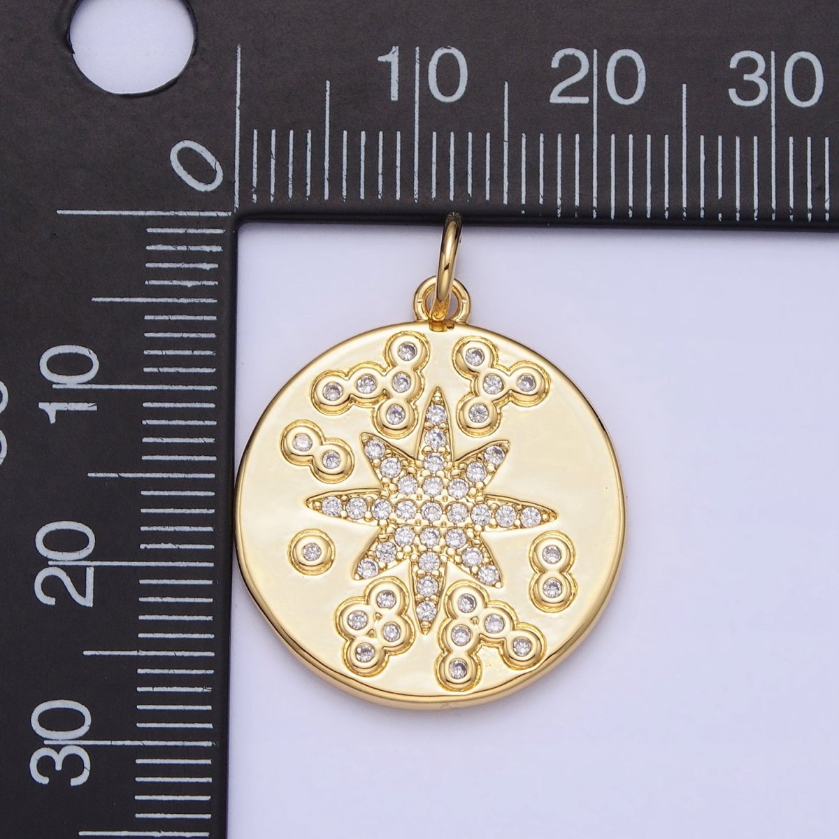 Gold Celestial North Star Constellation Clear Micro Paved CZ Coin Round Charm | AC373 - DLUXCA