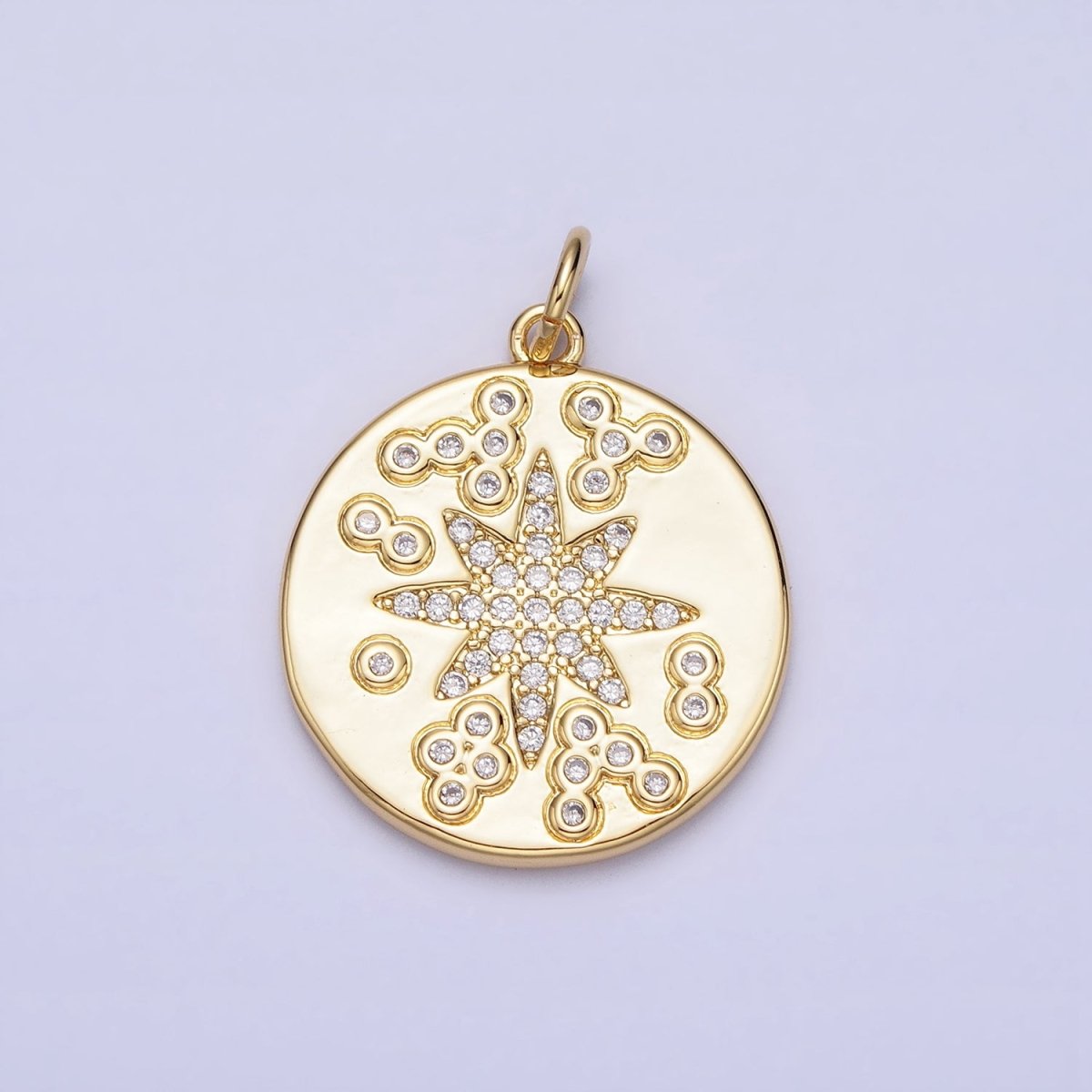 Gold Celestial North Star Constellation Clear Micro Paved CZ Coin Round Charm | AC373 - DLUXCA