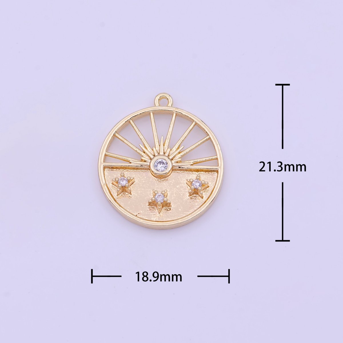 Gold Celestial Rising Sun Clear CZ Stars Round Charm | D-392 - DLUXCA