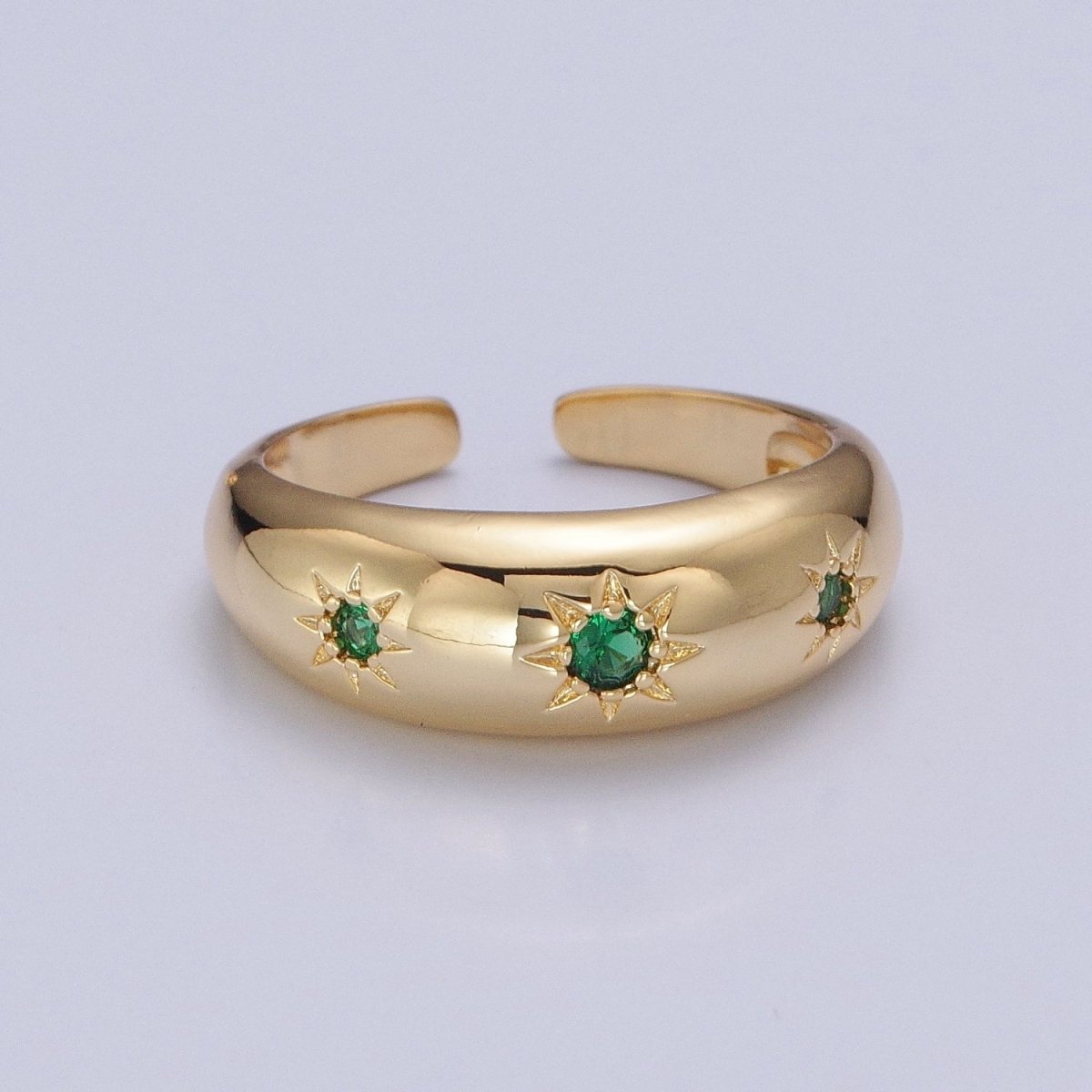 Gold Celestial Round Green Clear Cubic Zirconia Stars Adjustable Ring | X-598 X-599 - DLUXCA