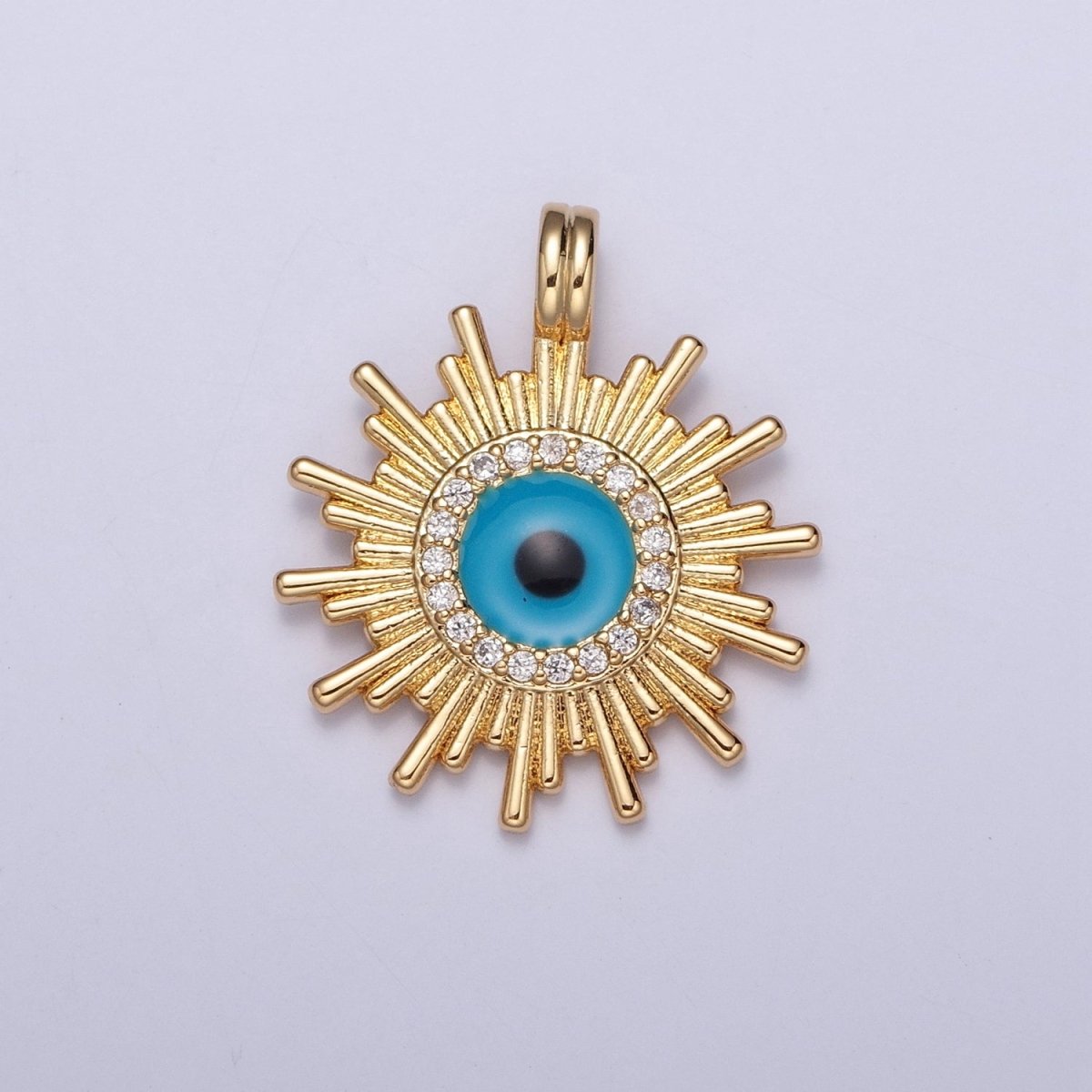 Gold Celestial Spiral Pendant, Enamel Micro Pave Evil Eye Pendant For Jewelry Making H-692 - DLUXCA