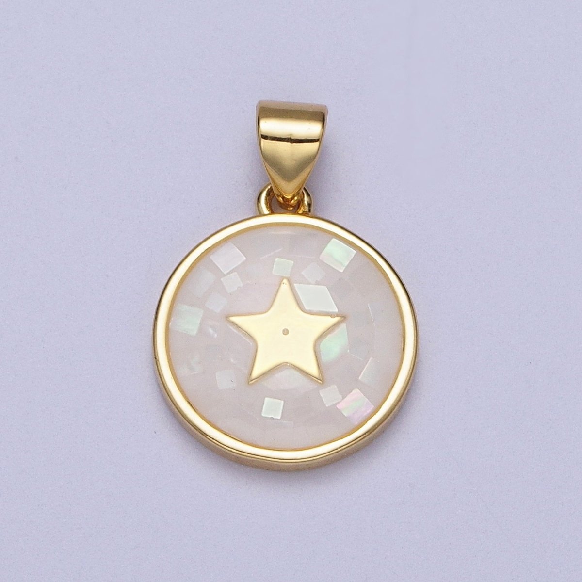 Gold Celestial Star White, Pink, Green, Teal Shell Opal Round Pendant I-584 I-622 I-647 I-719 - DLUXCA