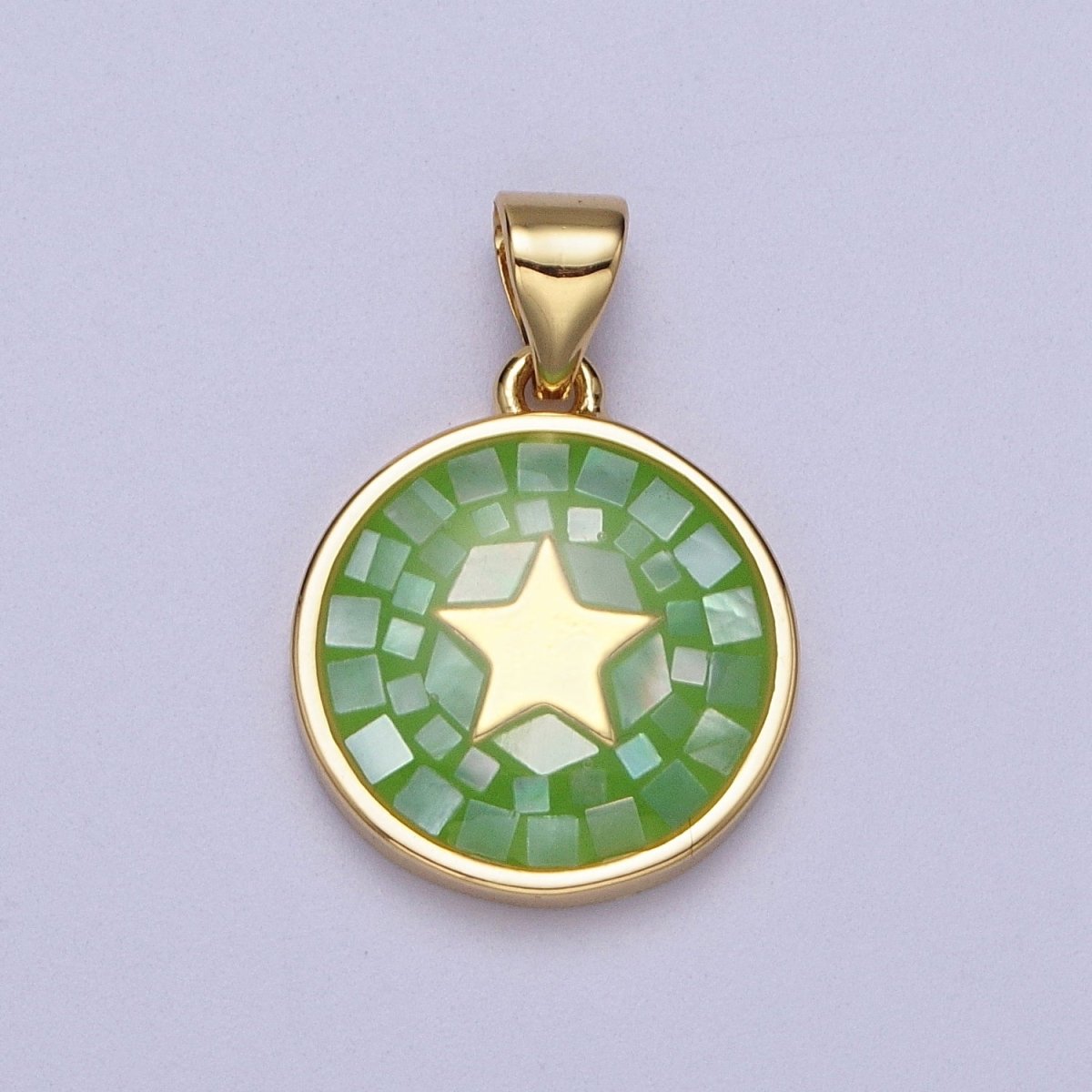 Gold Celestial Star White, Pink, Green, Teal Shell Opal Round Pendant I-584 I-622 I-647 I-719 - DLUXCA