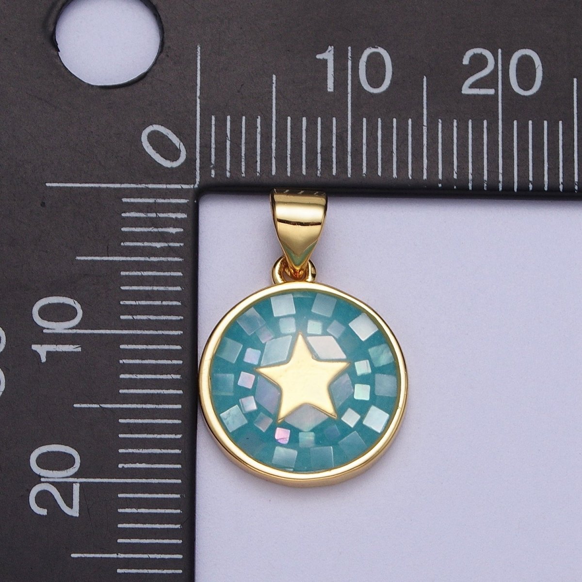 Gold Celestial Star White, Pink, Green, Teal Shell Opal Round Pendant I-584 I-622 I-647 I-719 - DLUXCA