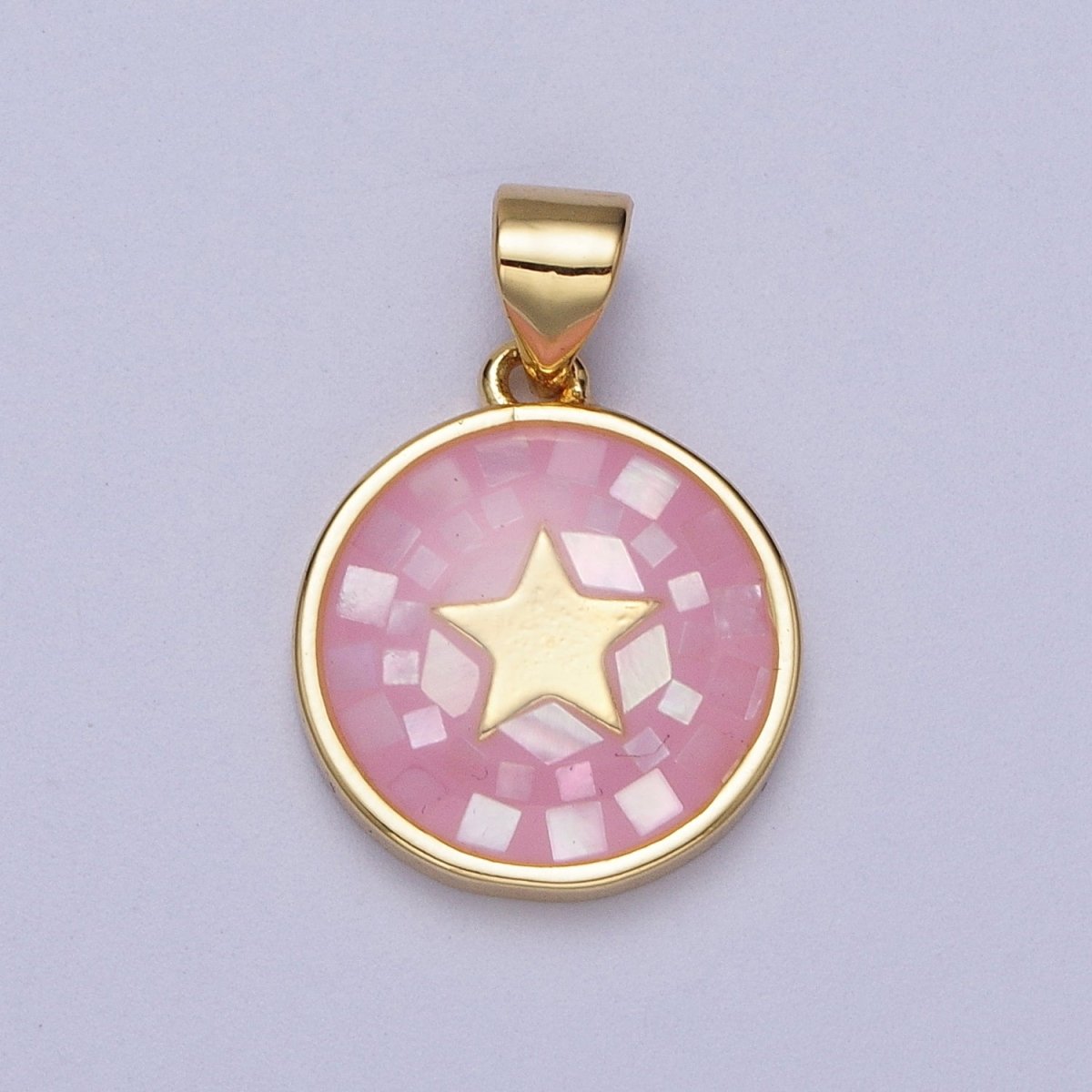 Gold Celestial Star White, Pink, Green, Teal Shell Opal Round Pendant I-584 I-622 I-647 I-719 - DLUXCA