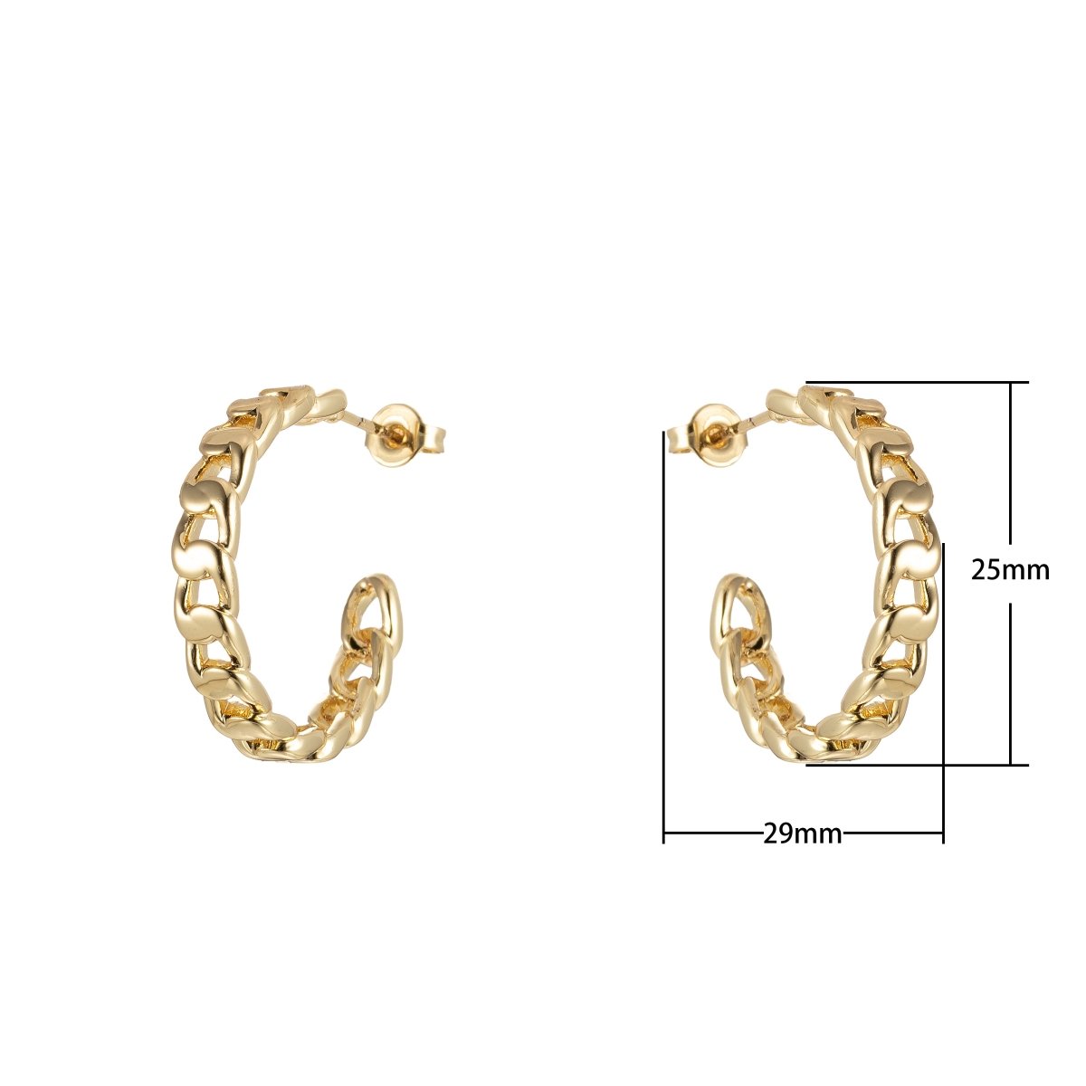 Gold Chain Hoop Earrings, Miami Cuban Chain Hoop Earrings Minimalist Jewelry, Cuban Link Earring, Everyday Earrings P-221 - DLUXCA