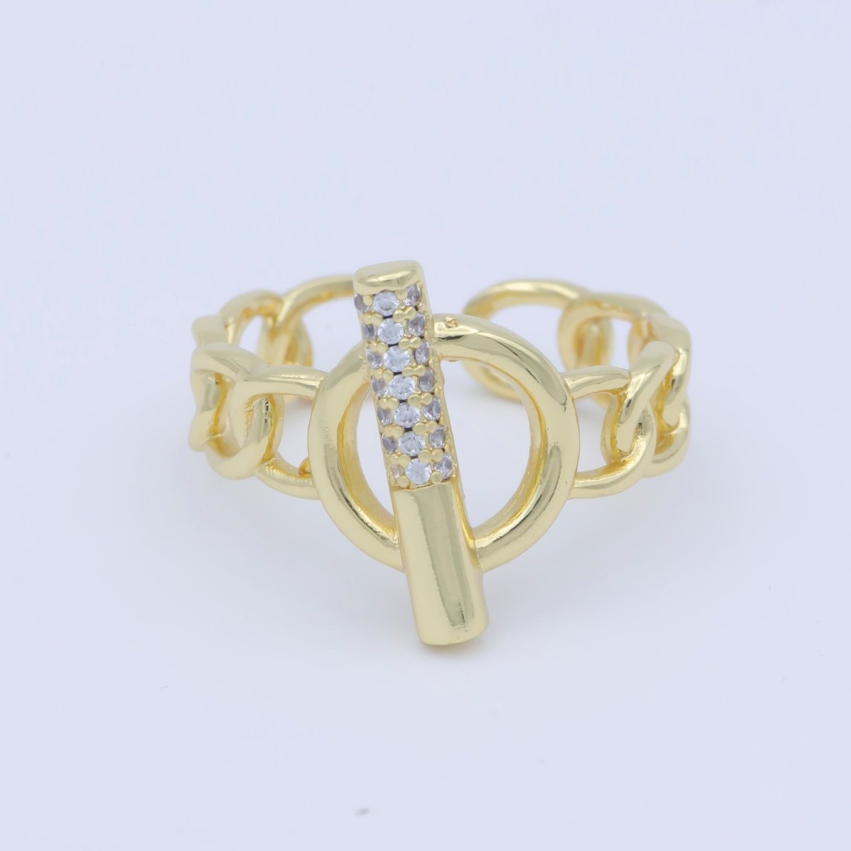 Gold Chain Ring with OT Clasp Style Open Adjustable Ring O-484 - DLUXCA