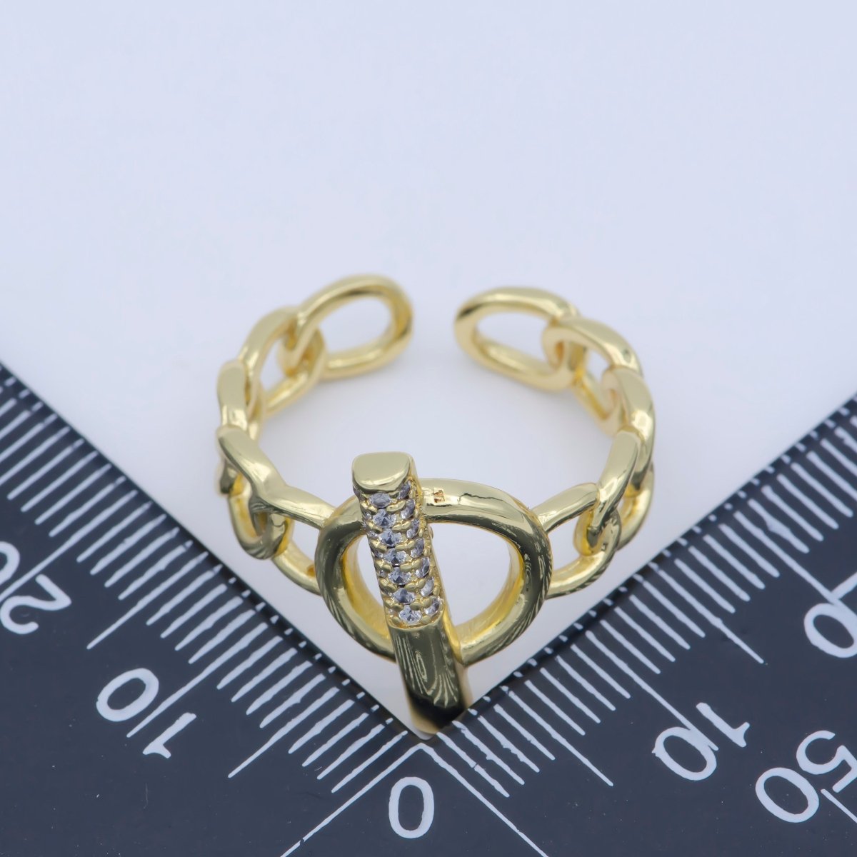 Gold Chain Ring with OT Clasp Style Open Adjustable Ring O-484 - DLUXCA