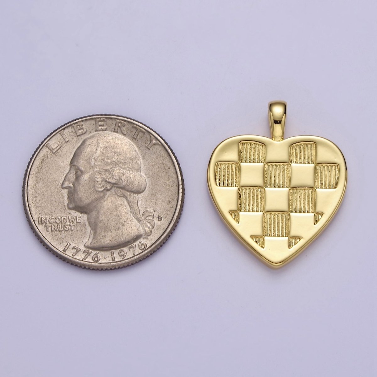 Gold Checkered Heart Charms - Plaid Love Charms for DIY Jewelry Supply J-489 - DLUXCA