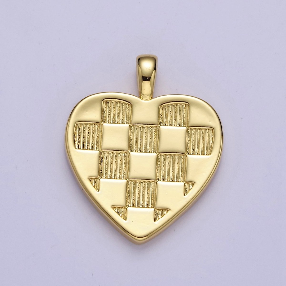 Gold Checkered Heart Charms - Plaid Love Charms for DIY Jewelry Supply J-489 - DLUXCA