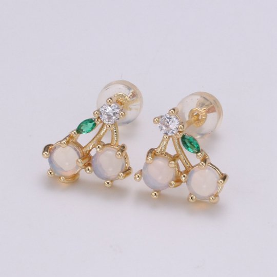 Gold Cherry Stud Earrings, Crystal Cherry Studs, Kawaii Jewellery, Fruit Earrings, Minimalist Earrings, Earrings for Girls P-014 - DLUXCA