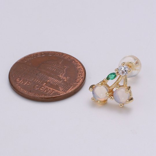 Gold Cherry Stud Earrings, Crystal Cherry Studs, Kawaii Jewellery, Fruit Earrings, Minimalist Earrings, Earrings for Girls P-014 - DLUXCA