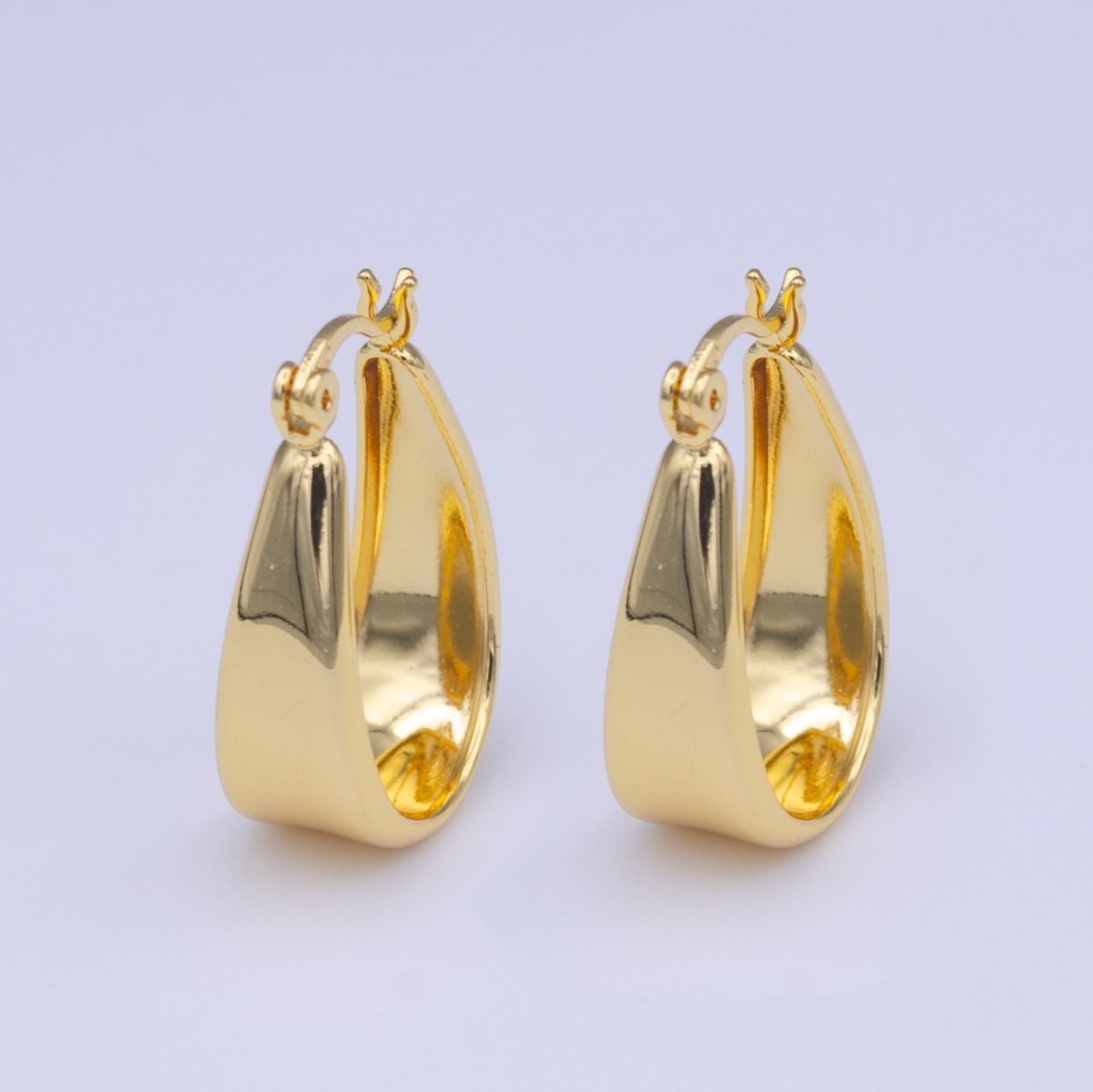 Gold Chubby Chunky U Curved Dome Hoop Latch Earrings | Y-211 - DLUXCA