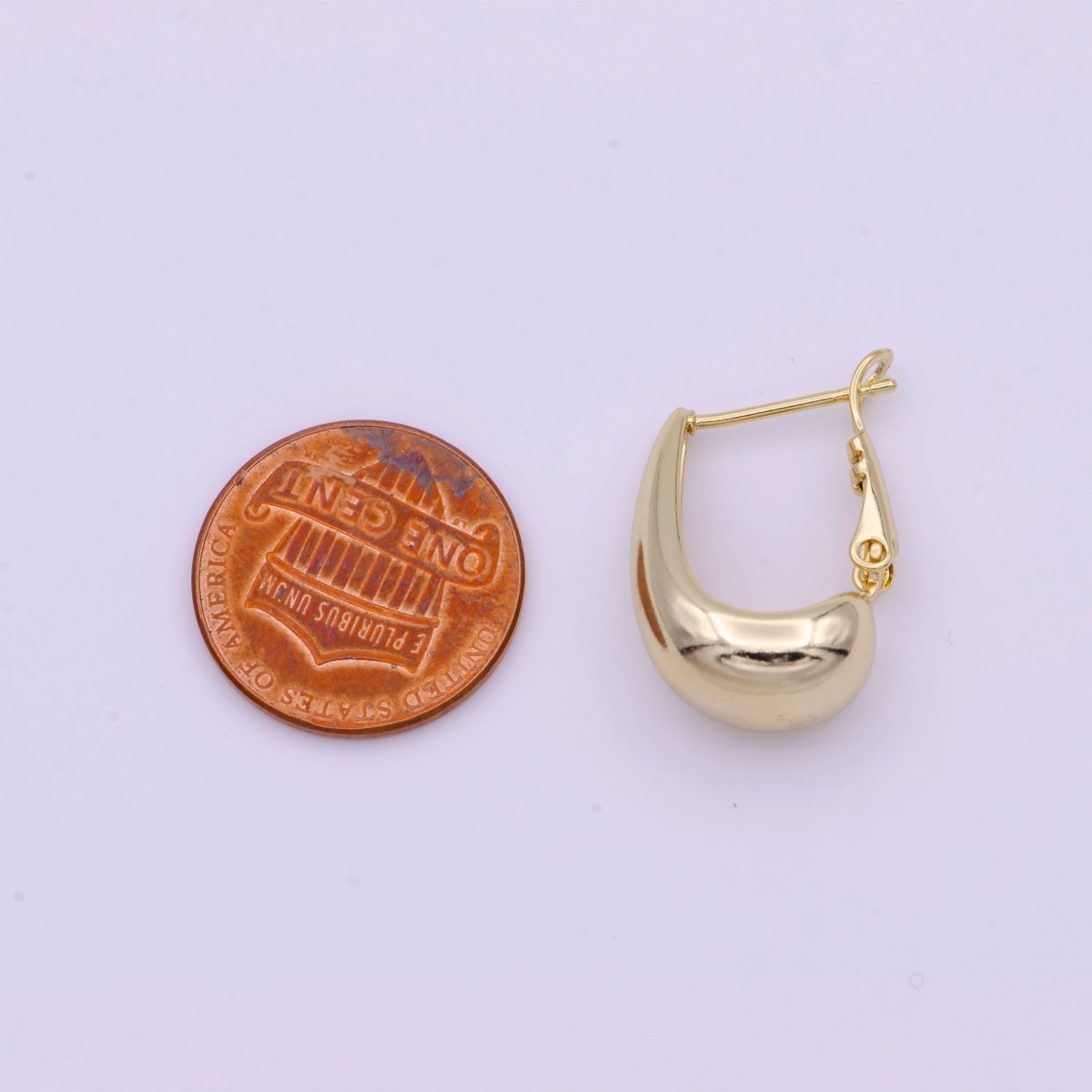 Gold Chubby Dome U-Shaped Open Mechanical Latch Earrings | Y-165 - DLUXCA