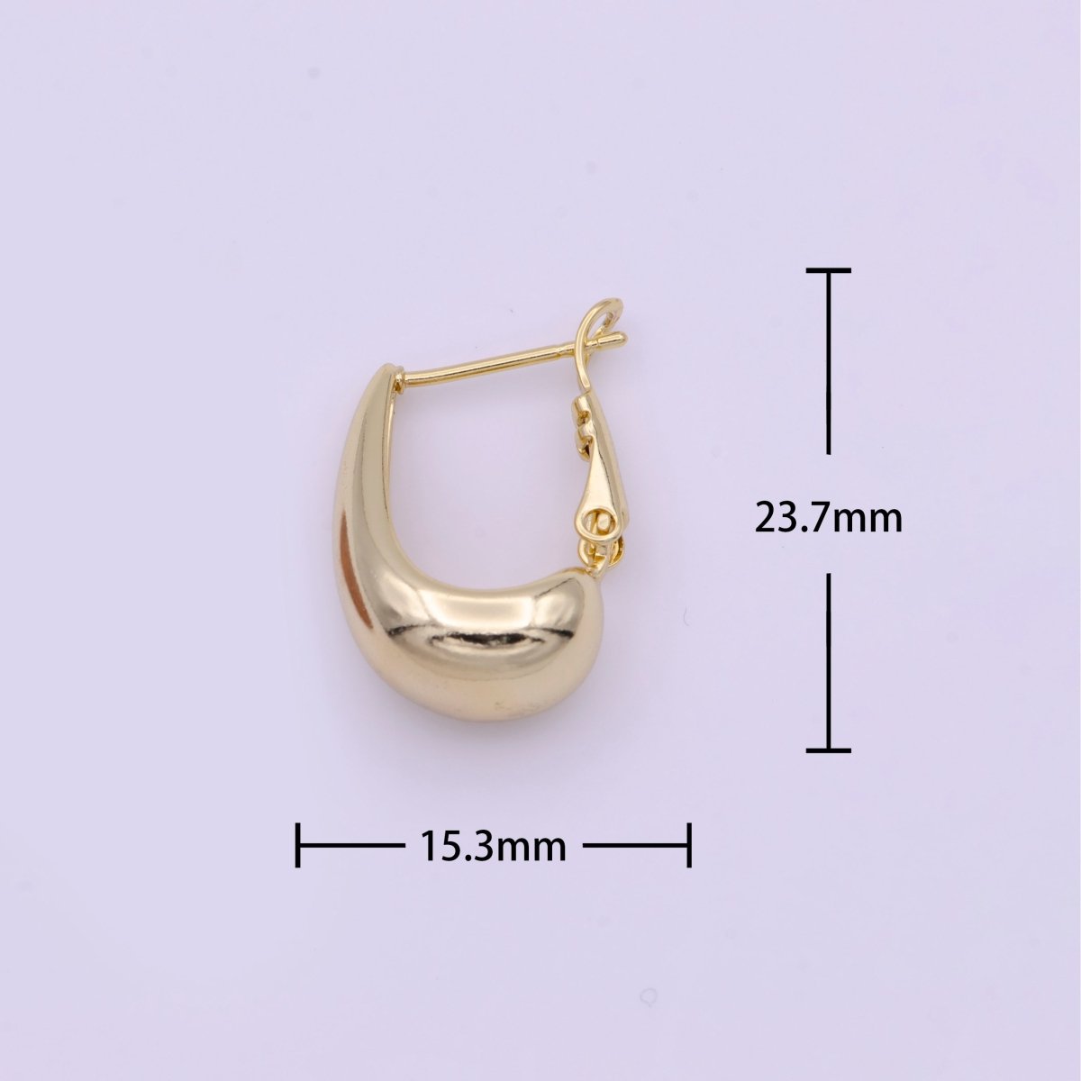 Gold Chubby Dome U-Shaped Open Mechanical Latch Earrings | Y-165 - DLUXCA