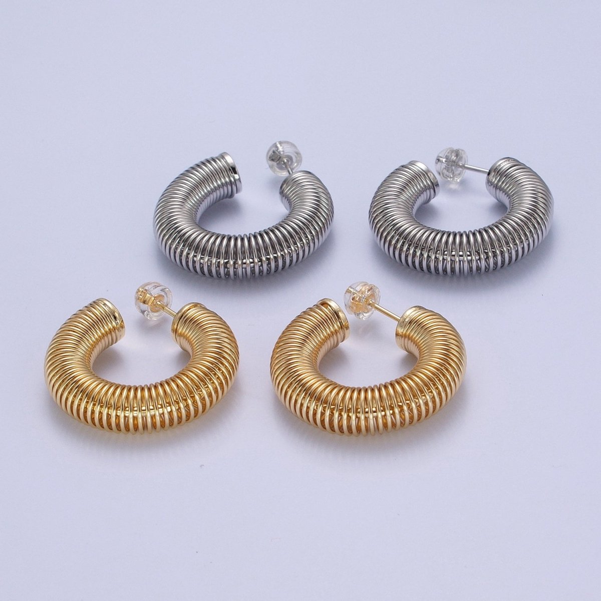 Gold Chunky Medium Sized Spiral Hoops Thick Gold Hoop Earrings Everyday Hoops T-411 T-412 - DLUXCA