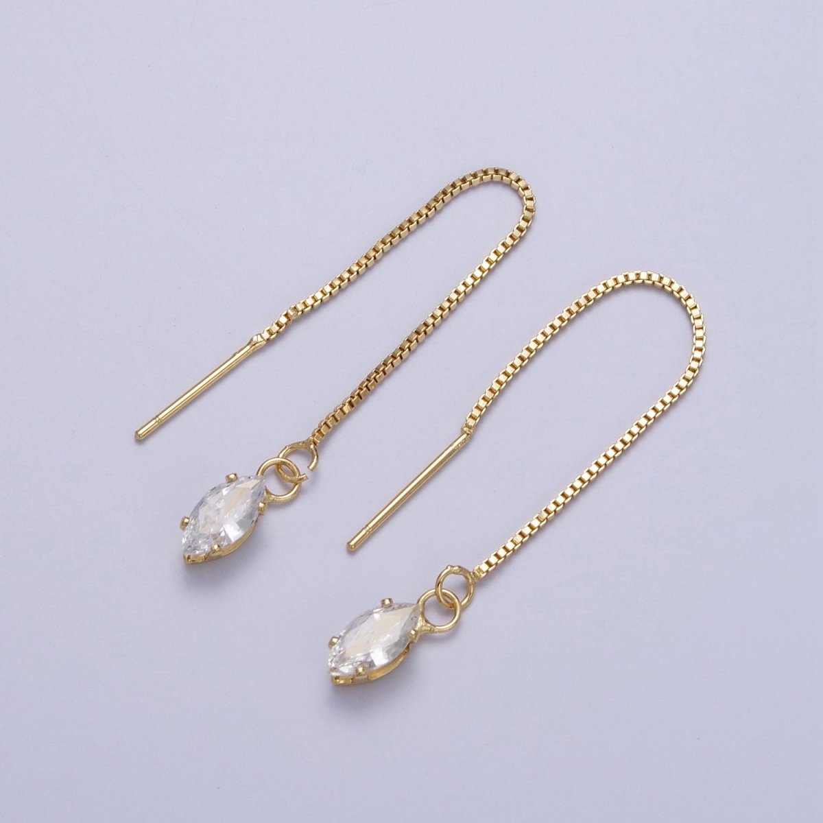 Gold Clear Marquise Cubic Zirconia Box Chain Threader Womens Earrings | AE1016 - DLUXCA