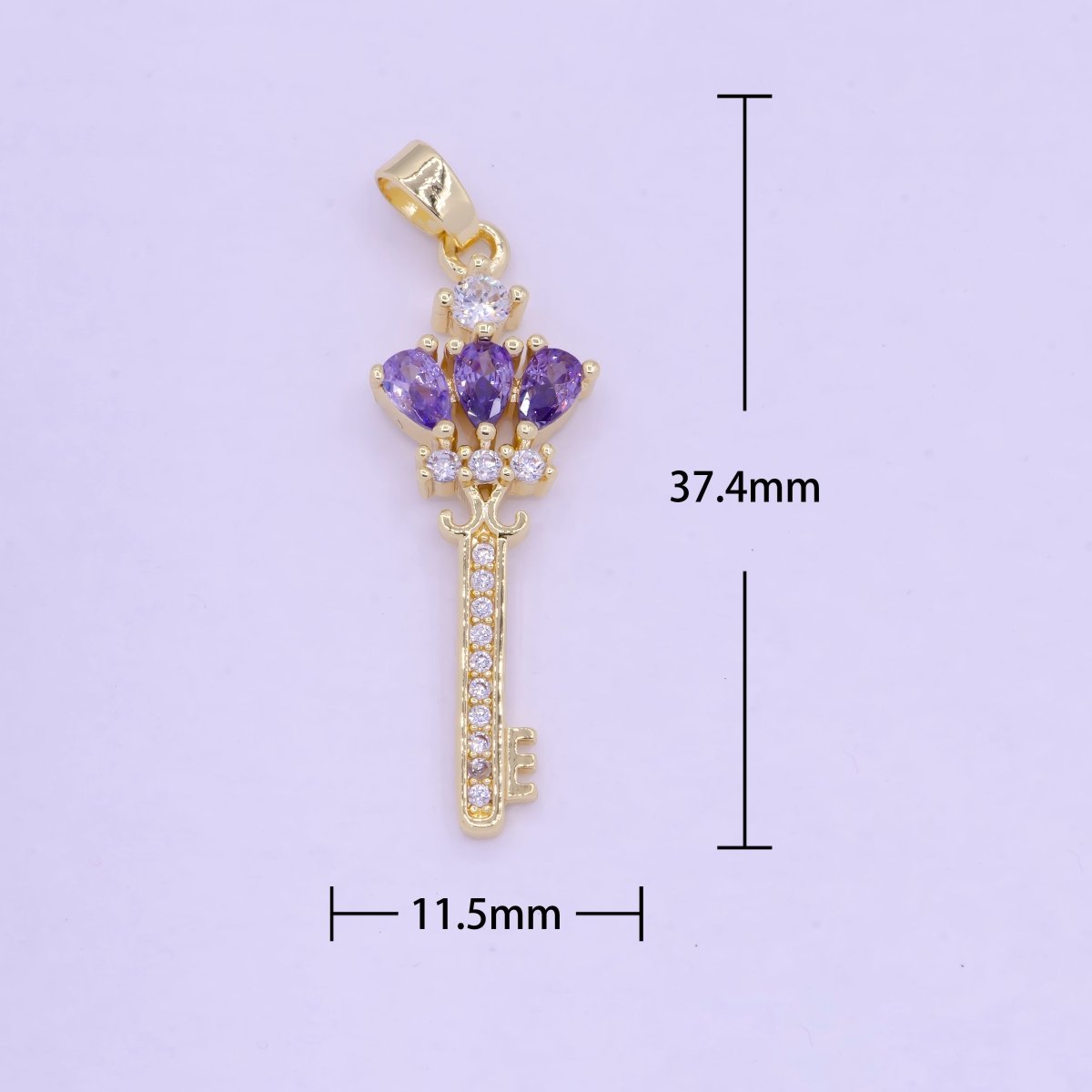 Gold Clear / Purple Crown Key Cubic Zirconia CZ Pendant, Micro Pave Gold Key Charm For Jewelry Necklace Making J-590 J-592 - DLUXCA