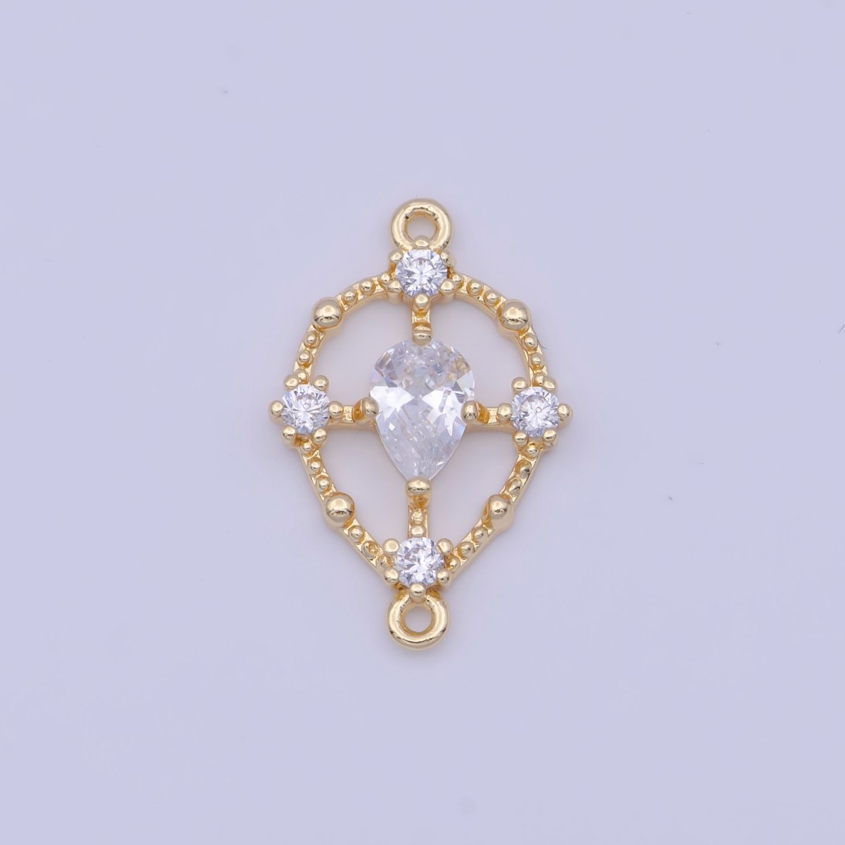 Gold Clear Teardrop CZ Beaded Geometric Link Connector Jewelry Making Supply F-192 G-564 - DLUXCA