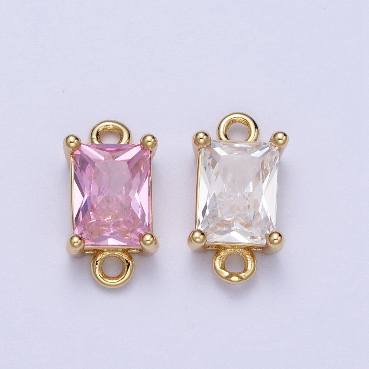 Gold Clear/Pink CZ Baguette Rectangular Cubic Zirconia Connector Jewelry Supply G-573 G-574 - DLUXCA