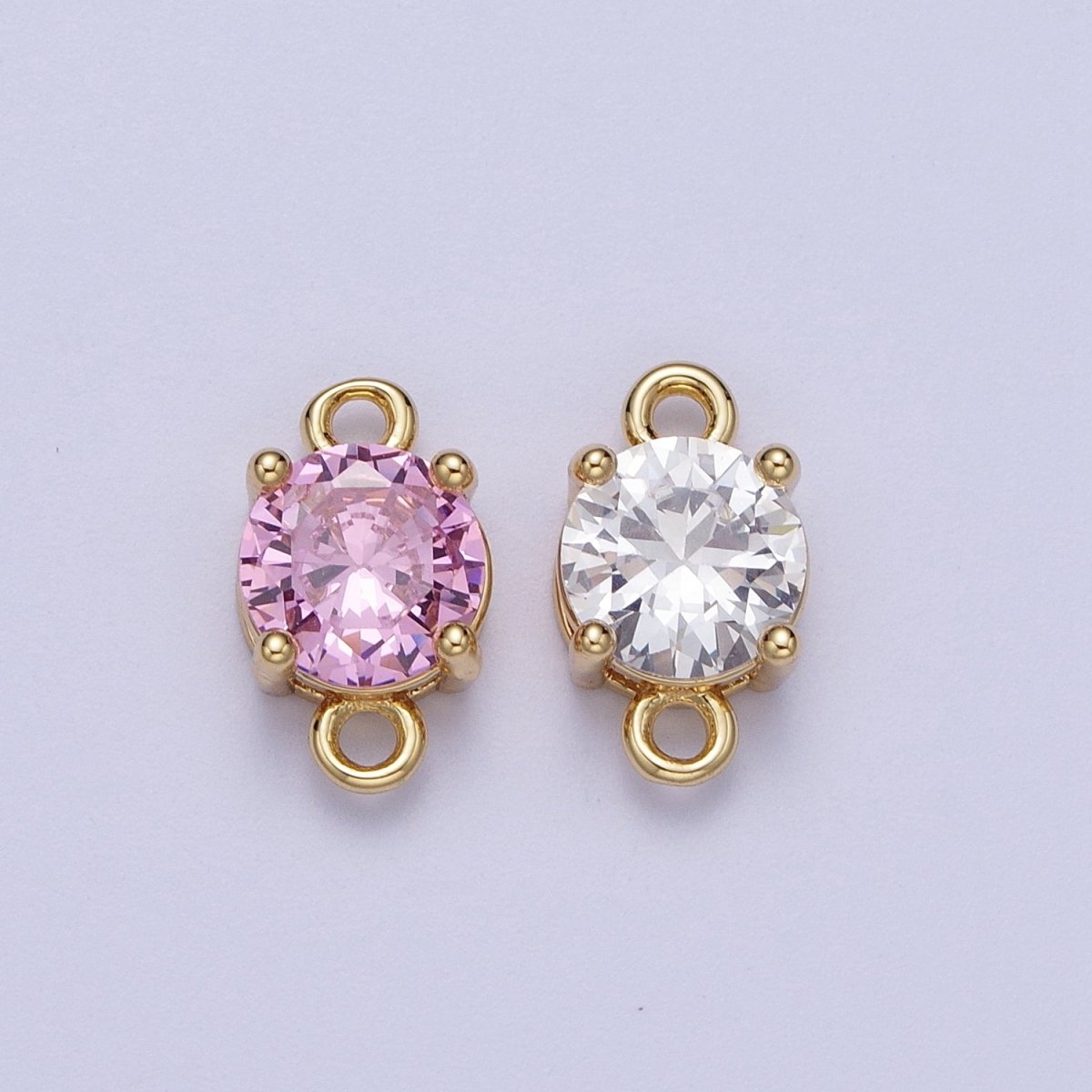 Gold Clear/Pink Link CZ Round Cubic Zirconia Connector For Necklace Bracelet Jewelry Making G-577 G-578 - DLUXCA