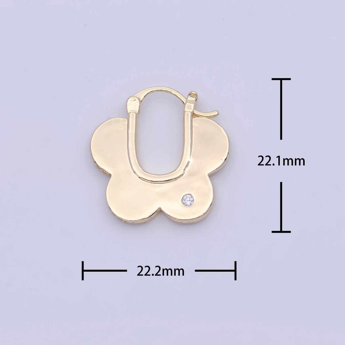 Gold Cloudy Flower Micro Paved Round CZ Cubic Zirconia 22mm U Latch Earrings | X-922 - DLUXCA