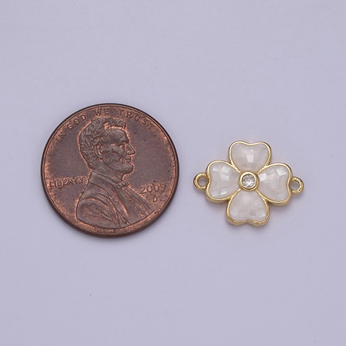 Gold Clover Charm Connector Silver White Shell Lucky Flower Leaf Shaped Connector with 2 Hole - Jewelry Supplies F-705 F-706 - DLUXCA