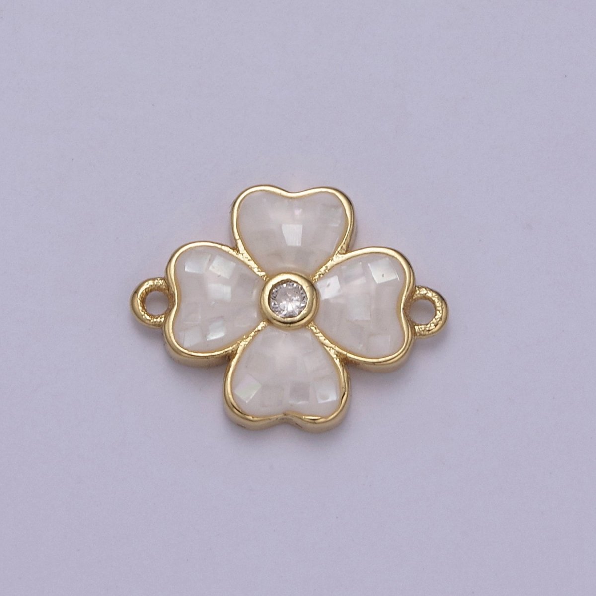 Gold Clover Charm Connector Silver White Shell Lucky Flower Leaf Shaped Connector with 2 Hole - Jewelry Supplies F-705 F-706 - DLUXCA
