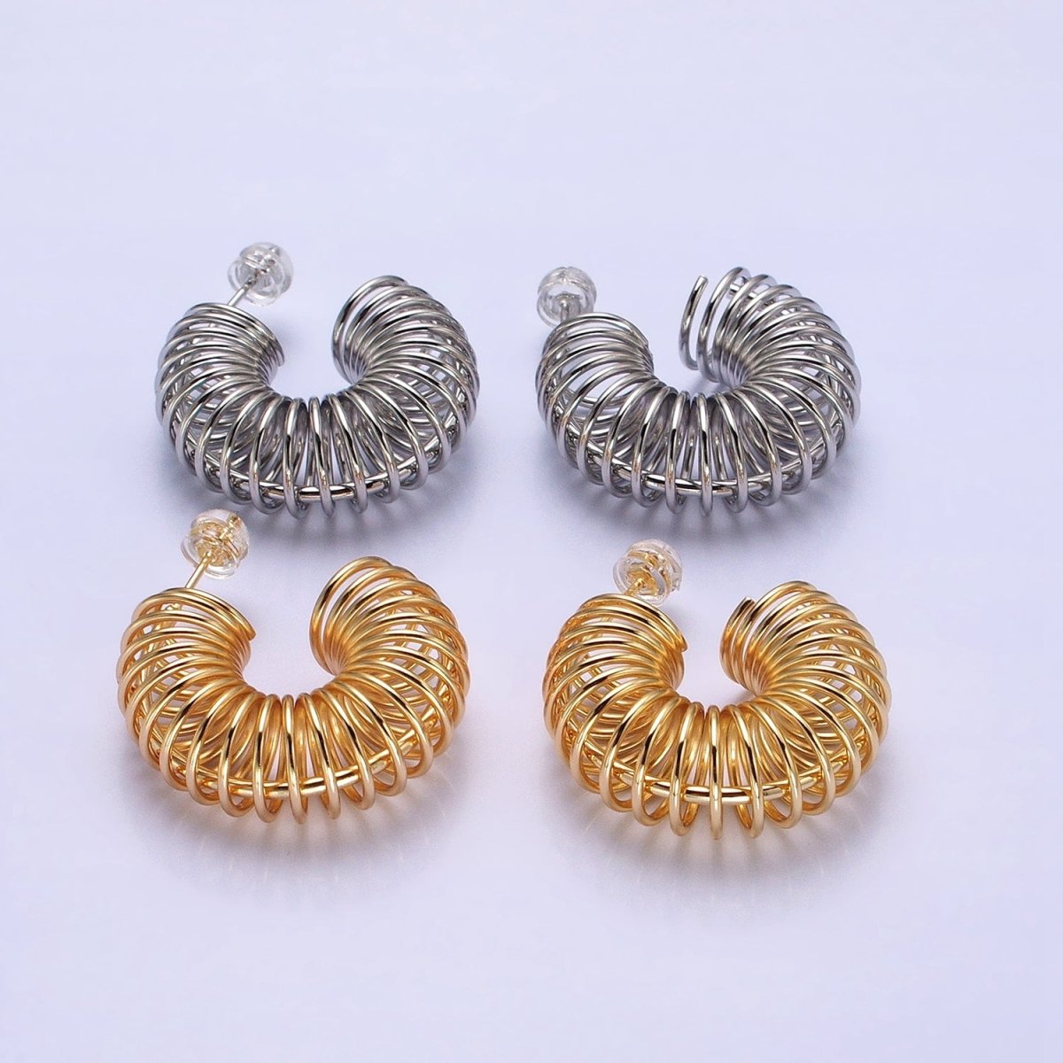 Gold Coil Wire Gold Hoop Earrings, Spiral Hoops Gold Twisted Earrings Spiral Earring AB933 AB935 - DLUXCA
